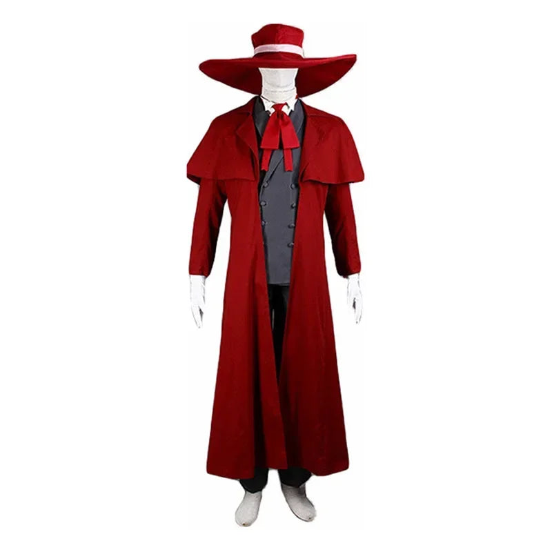 Anime Hellsing Alucard Costume Red Coat Hat Gloves Accessories Uniform Sets Men Women for - Costume set / Custom size