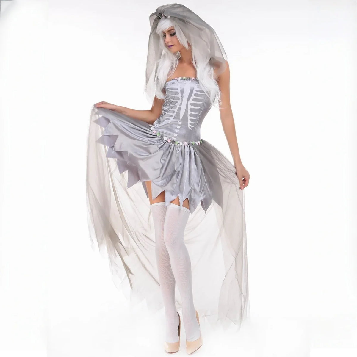 Women's Zombie Corpse Bride Costume Dress – Gray, One Size