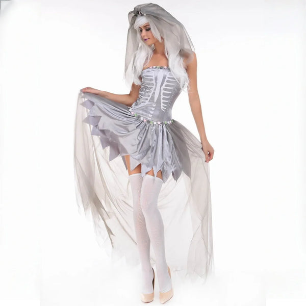 Women's Zombie Corpse Bride Costume Dress – Gray, One Size