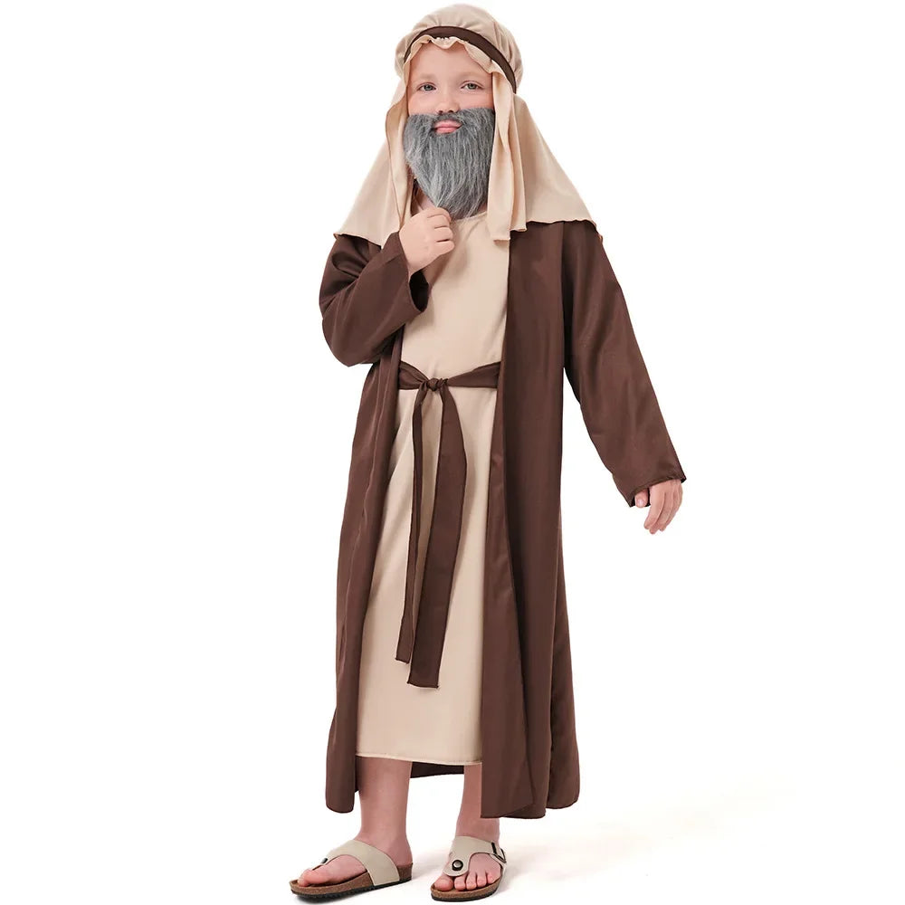 Saint Joseph Costume for Boys | Biblical Nativity Robe & Beard