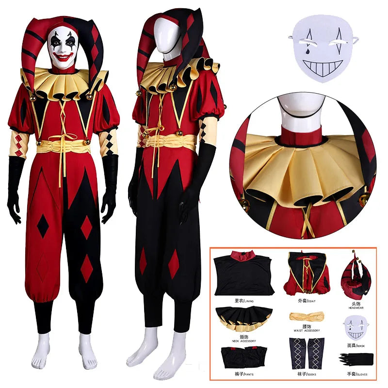 Anime Game Freak Circus Costume Pierrot Clown Pants Coat Headwear Horror Mask Costume - suit / S