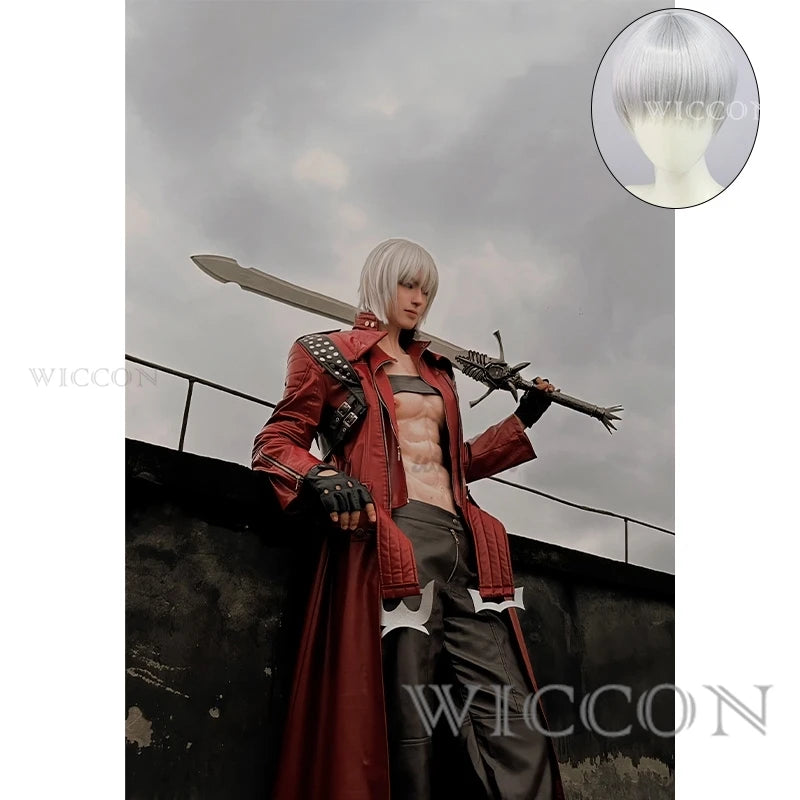 Costumes Dante Men's Game Uniforms Wig Red Poncho Jacket Set Halloween Costumes Costume - CW / One Size