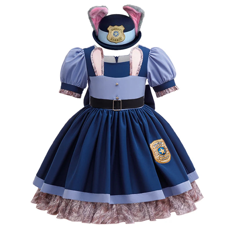 Animated Animal City Rabbit Police Officer Costume For Girls Dress Cosplay Carnival Party