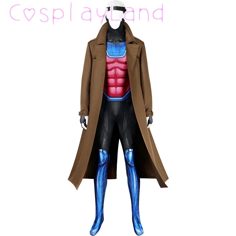 X Gambit Remy Cosplay Costume Man Battle Suit Leather Long Trench - view 6