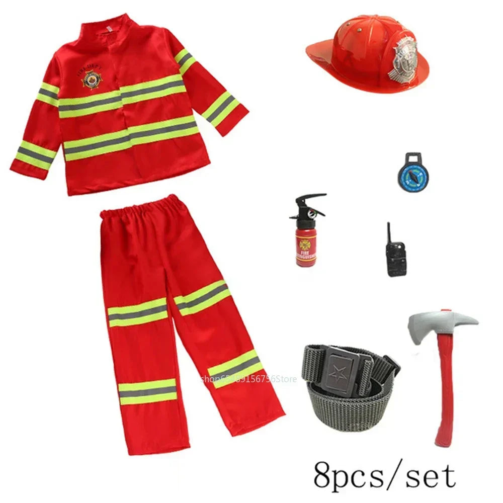 Children Fireman Cosplay Costume Boys Girls Halloween Carnival Party Sam Fireman Uniform Workwear