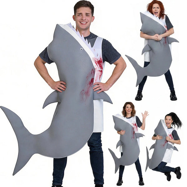 Shark Costume Jumpsuit Adult Underwater World 3D Foam Marine Creature Realistic Shark Swallowing Pullover Halloween Party Suit
