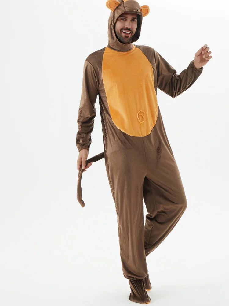 Adult Brown Monkey Costume – Unisex Animal Jumpsuit
