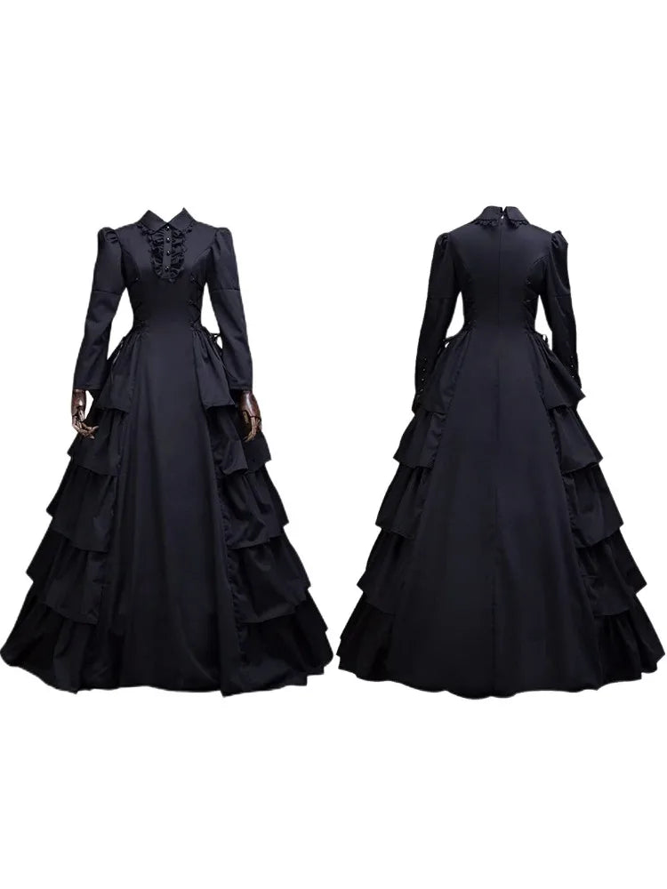 Women's Medieval Victorian Dress Halloween Renaissance Gothic Lace - black victorian / XXL