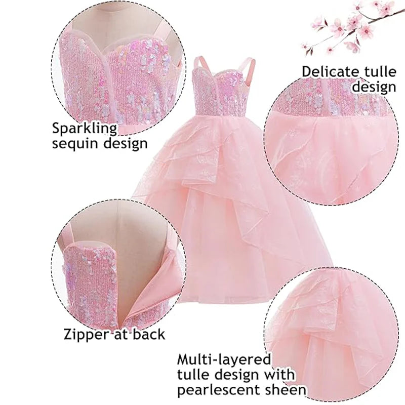 Movie Good Witch Costume Kids Pink Dress With Crown Magic Wand And Gloves For Girls Evil Halloween Birthday - product image 5