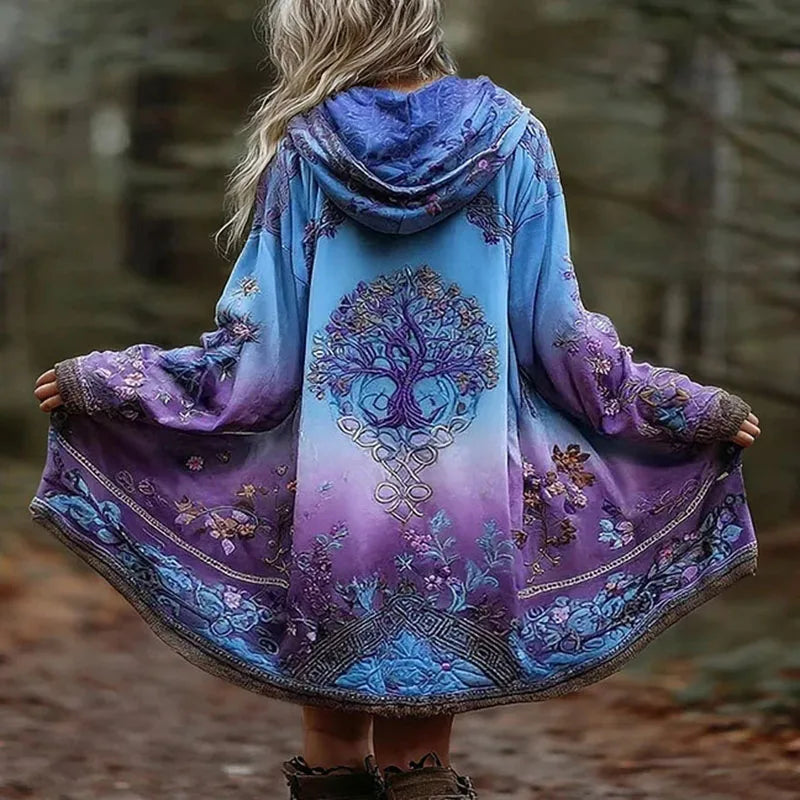 Halloween Costume Women's Pattern Print Retro Trench Coat Loose Hooded Cardigan Autumn - Green / L