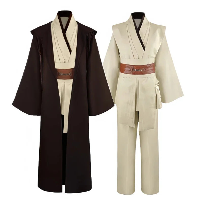 Obi Wan Kenobi Men's Costume Robe Adult Male Jedi Knight Tunic Costume Hooded Uniform Full - Costume Set / XXL