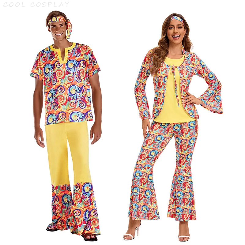 60s 70's Disco Costume for Women Men Couple Hippie Disco Cosplay Costume Up for Adult Hippie Rock Disco Night - product image 2
