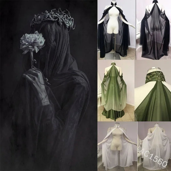 Women's Medieval Shawl Cape Cloak Neck Princess Witch Bride Costume - alternate view 3