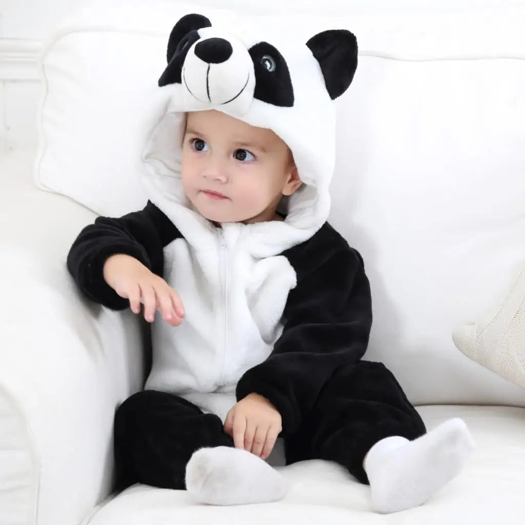 Dinosaur Winter Baby Romper Kigurumi Costume Flannel Hooded Bodysuit Pajamas Animal