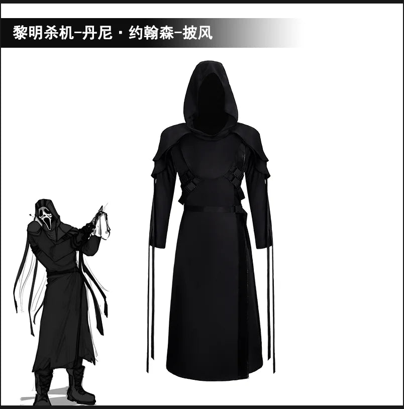 Halloween Medieval Cloak Danny Johnson Costume DbD Horror Hooded Cape Robe Costume - black / XXXL