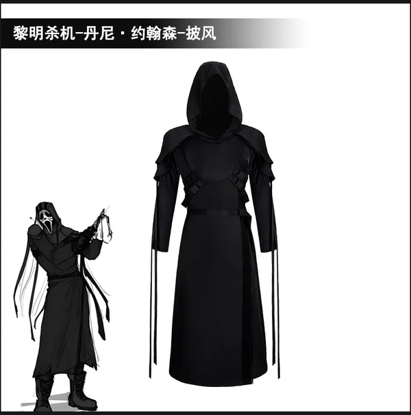 Halloween Medieval Cloak Danny Johnson Costume DbD Horror Hooded Cape Robe Costume - black / XXXL