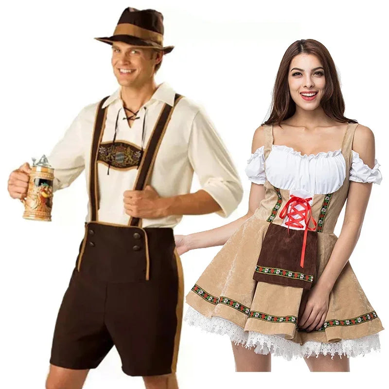 Couples Oktoberfest Costume Parade Tavern Bartender Waitress Outfit Cosplay Halloween Carnival Party Fancy