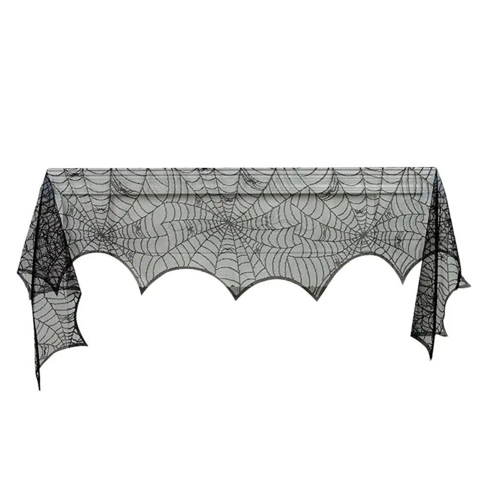 Halloween Bat Table Runner Lace Web Skeleton Skull Tablecloth Black Fireplace - product image 10