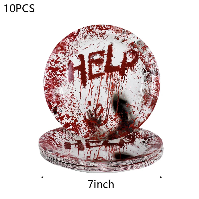Halloween Party Disposable Tableware Scary Bloody Handprint Paper Plates Cups Popcorn Box For Halloween - product image 9