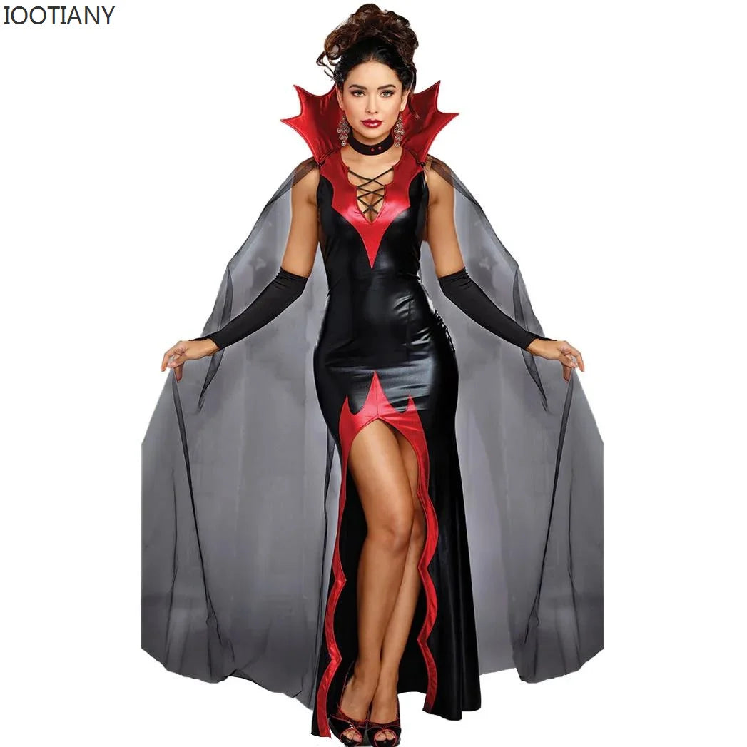 Women's Halloween Carnival Costume Witch Vampire Dress Patent Leather Prom Demon Vampire Girl Devil Costume - product image 1
