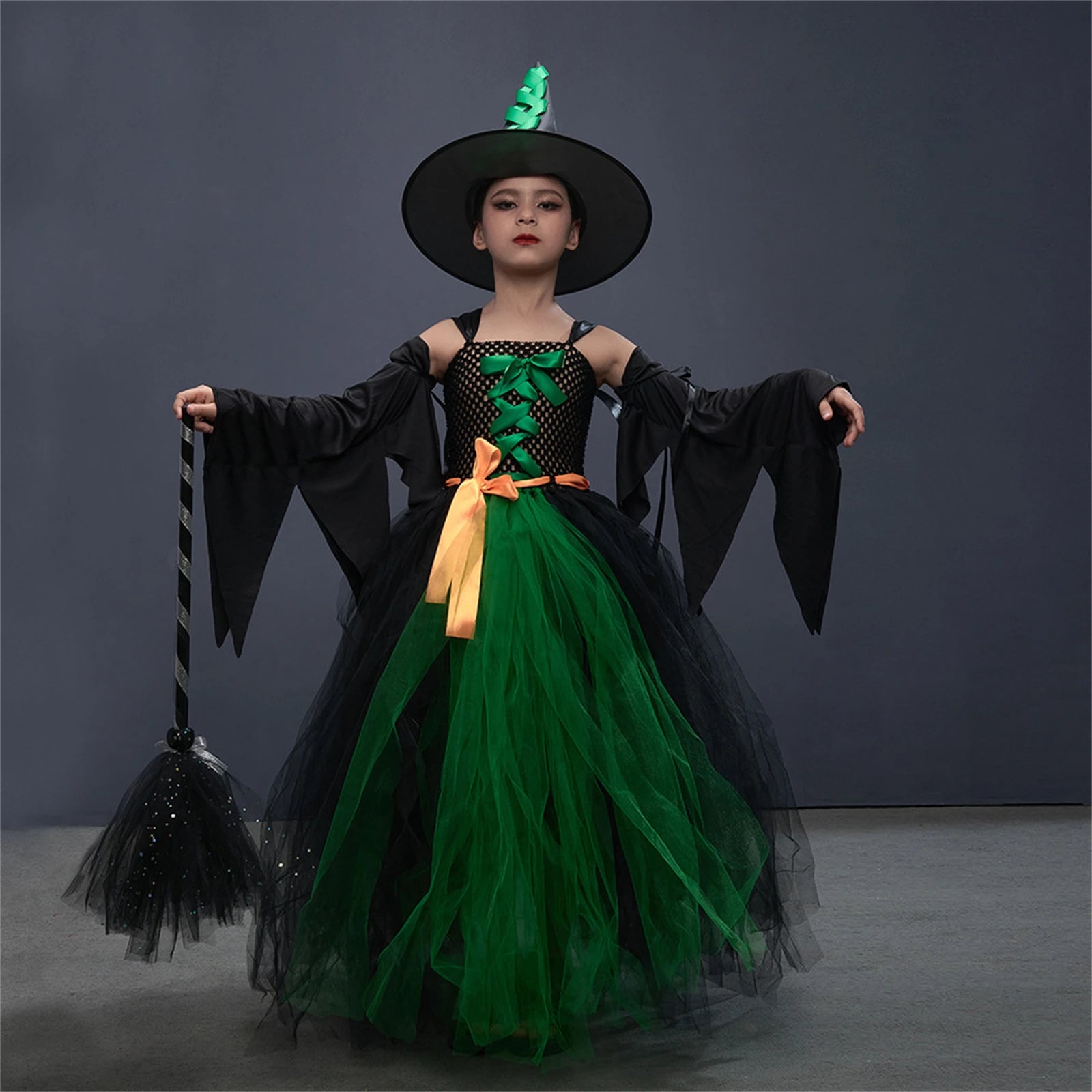 Halloween Witch Costume For Girls Kids Long Veil Dress Princess Dress Birthday Party Dress Dress - product image 2