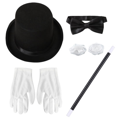 Magician Accessories Bowler Hat Satin Bow Tie Ribbon Roses And Magic Wand Gloves - alternate view 6