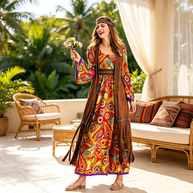 Women's Disco Retro 60s 70s Hippie Funky Native Costume - alternate view 2