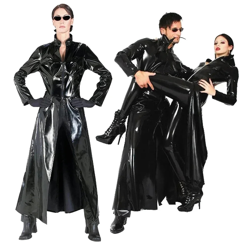 Halloween Costume the Matrix Costumes Gothic Unisex Sexy Shiny PVC Catsuit Latex Faux - black / XL