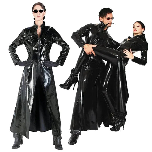 Halloween Costume the Matrix Costumes Gothic Unisex Sexy Shiny PVC Catsuit Latex Faux - black / XL