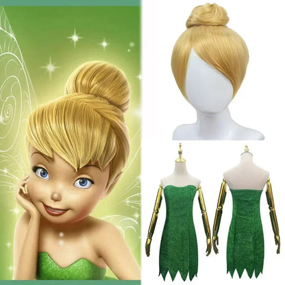 Anime Pixie Fairy Cosplay Costume Tinker Bell Green adult Dress Tinkerbell Halloween Party Sexy Cosplay Mini Dresses With Wig