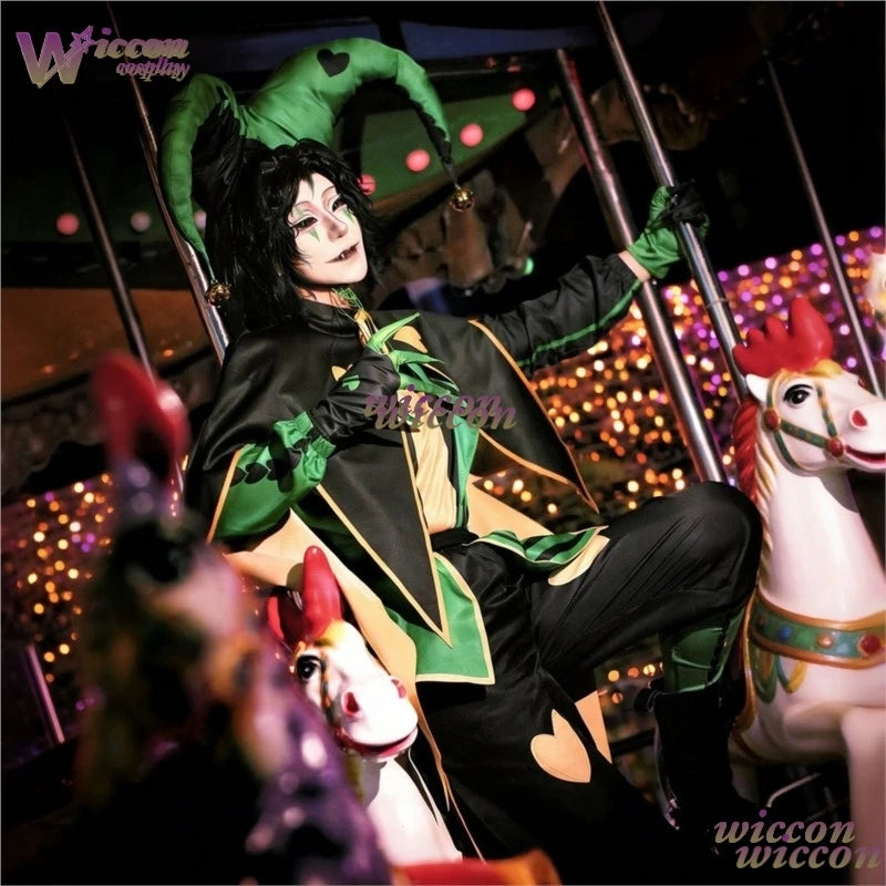 YESoK Adult Clown Costume Freak Circus Pierrot & Harlequin Jester Set for Halloween - harlequin wig / XL