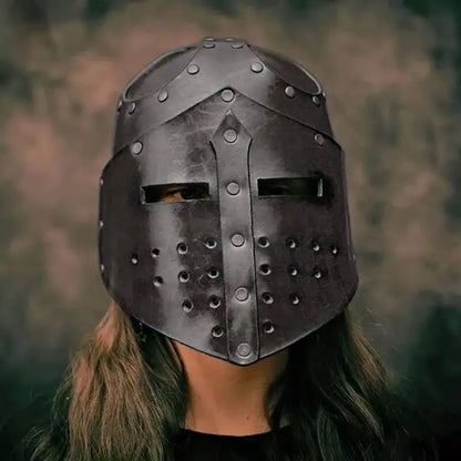 Knight Templar Medieval Crusader Helmet Viking Pirate Warrior Leather Head Armor Mask Hat - View 3