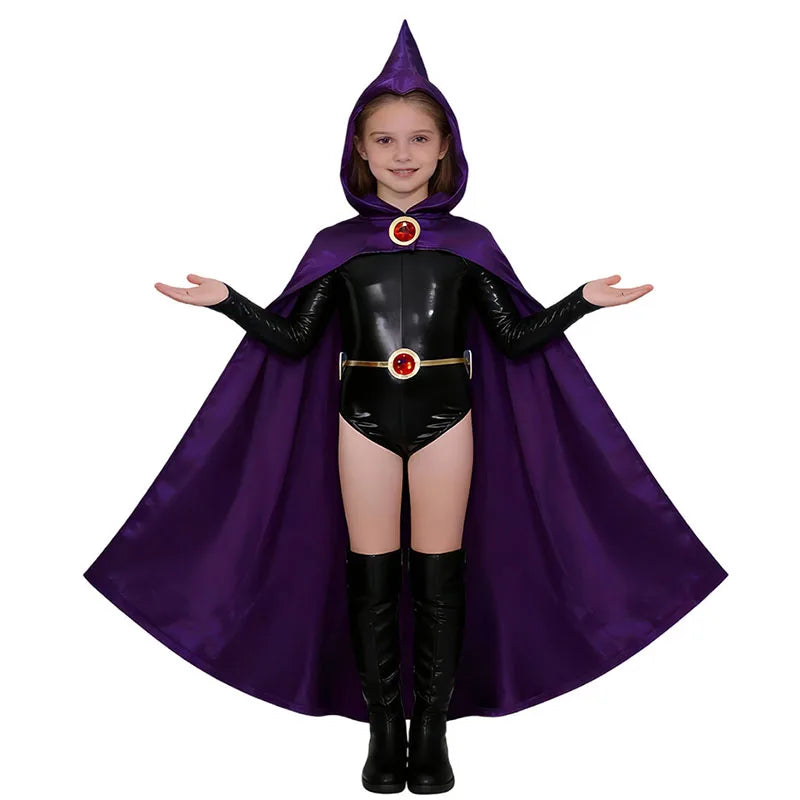 Kids Purple Hooded Superhero-Inspired Halloween Costume