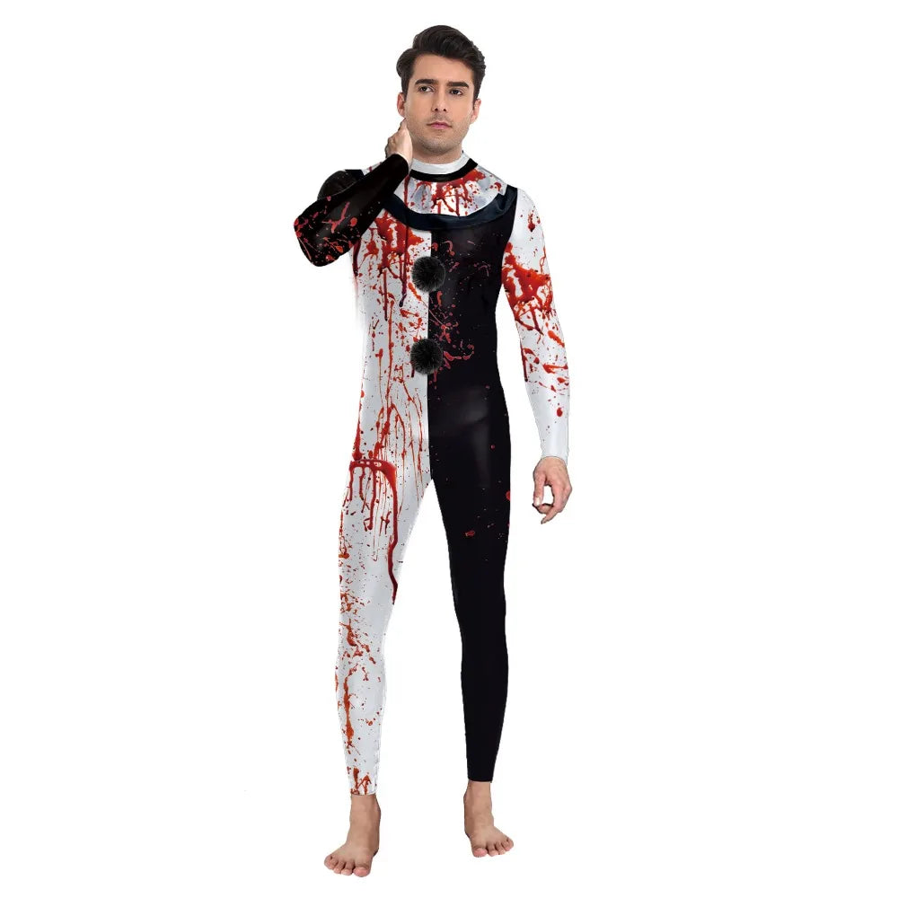 Santa Clown Scary Headgear Leotard Costume Disguise Blood Jumpsuits for Adult Bodysuit - Suits B no mask / M