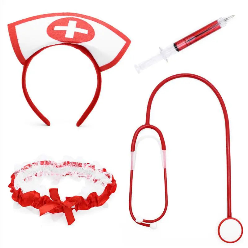 Nurse Costume Accessory Set – Hat, Stethoscope & Thigh Belt