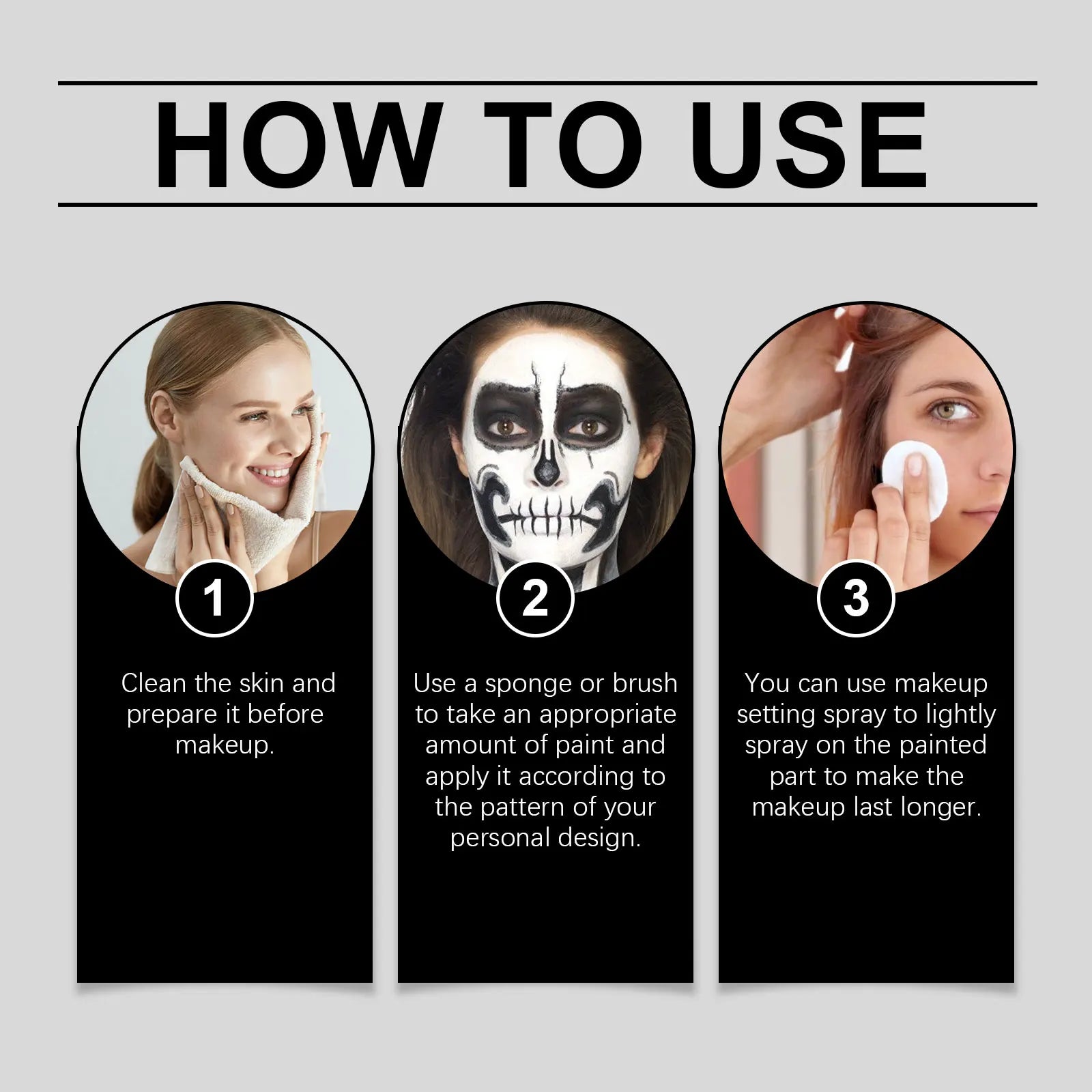 Black White Face Body Paint Kit Cover Foundation Clown Colorful Long Lasting Waterproof Halloween Festive - product image 6