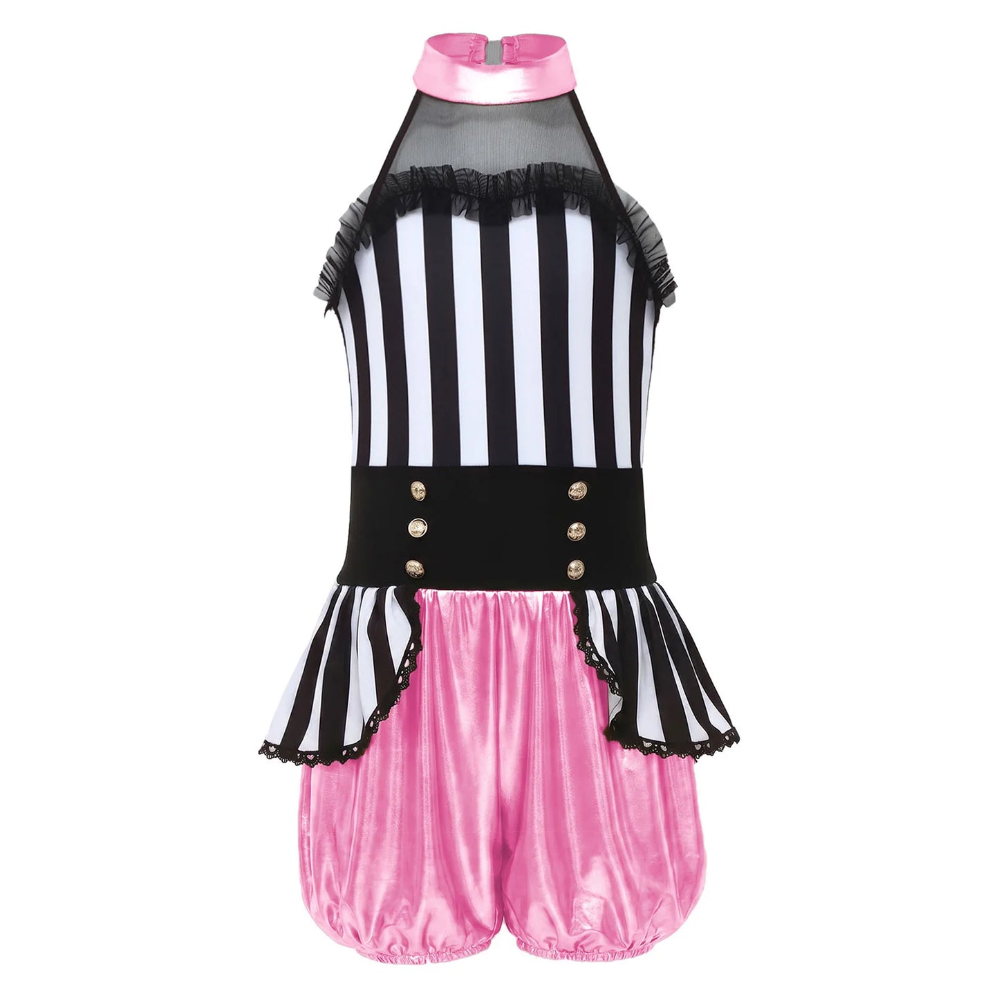 Kids Girl Halloween Circus Clown Costume Shiny Striped Tutu Leotard Ballet Gymnastics - Red / 8