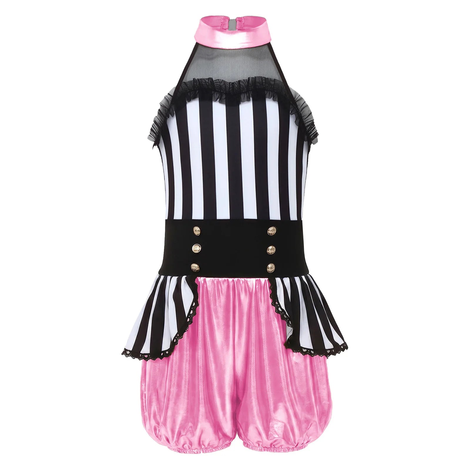 Kids Girl Halloween Circus Clown Costume Shiny Striped Tutu Leotard Ballet Gymnastics - Red / 8