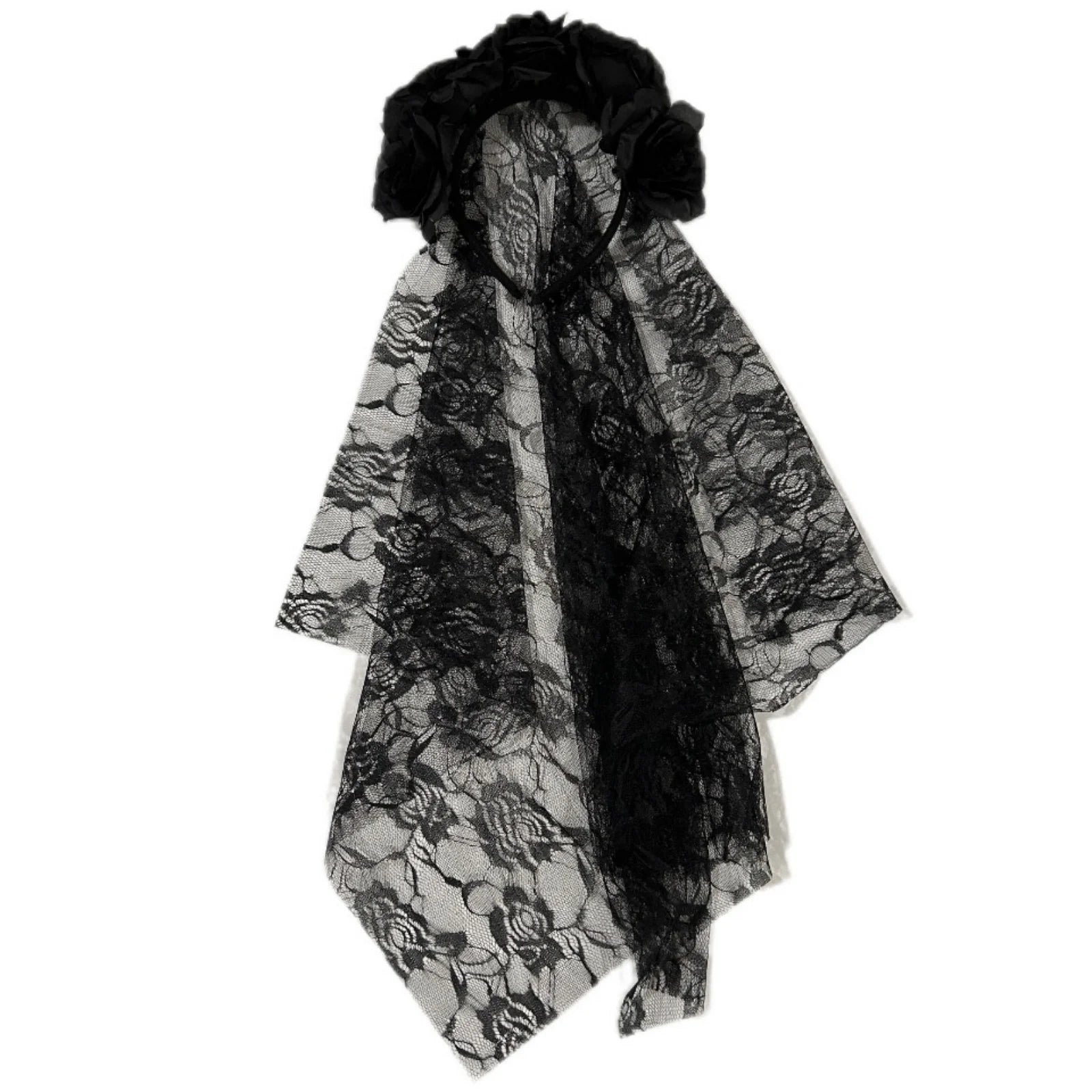 1-Piece Ghost Bride Floral Lace Veil Headbands, 4-Piece Set, Spooky & Elegant - product image 8