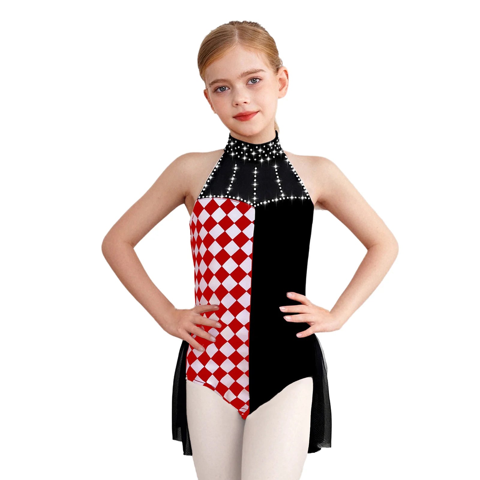 Kids Girls Clown Circus Ringmaster Costume Halloween Costume Skirted Leotard Color Block - Black / 12