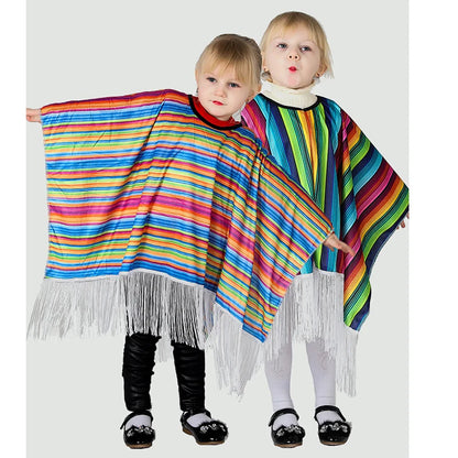 Kids Holiday Party Mexican Costume Cloak Ethnic Style Clothes Boys Girl Colorful Striped Cape Cosplay - product image 4