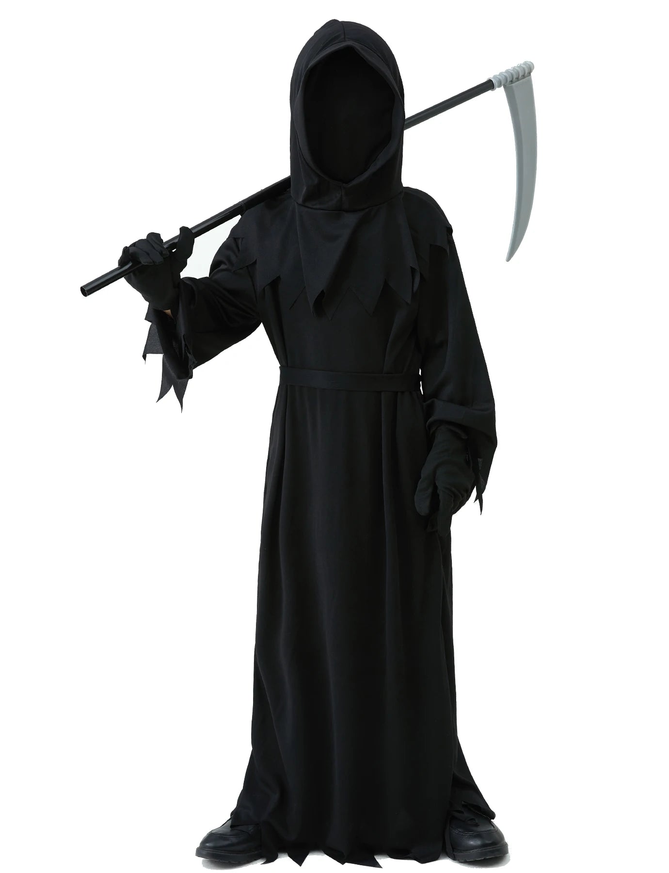 Halloween Grim Reaper Horror Costume Black Hooded Spooky Ghost Robe Dress Up Costume Adult - black / L