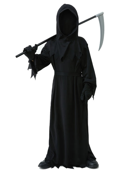 Halloween Grim Reaper Horror Costume Black Hooded Spooky Ghost Robe Dress Up Costume Adult - black / L