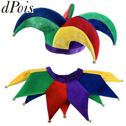 Halloween Costume Clown Hat Jester Collar Unisex Clown Hat Cap with Bells Costume - Hat and Collar