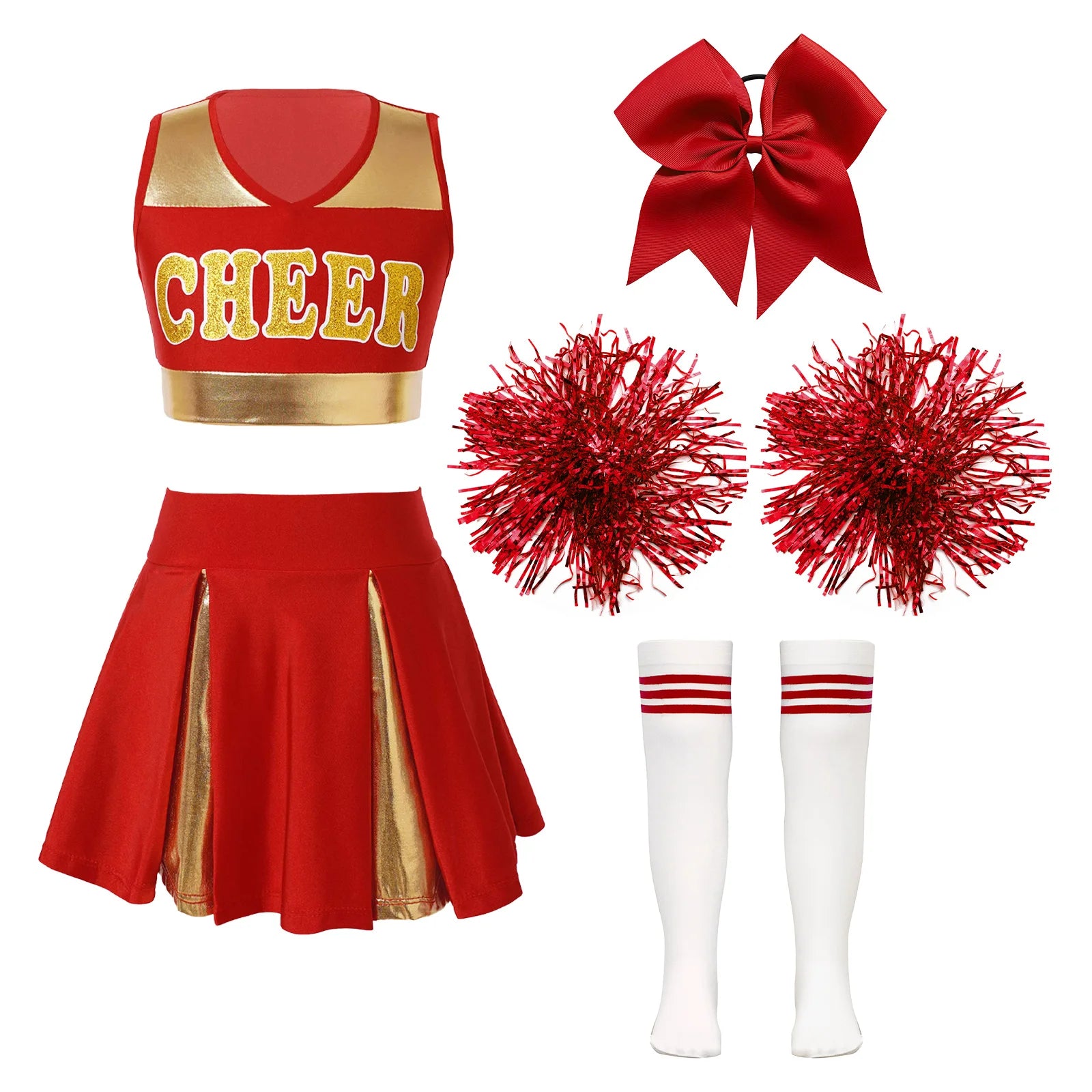 Kids' Girls Cheerleader Outfit Set Cheerleading for Birthday Cheer Uniform Costume - alternate view 7