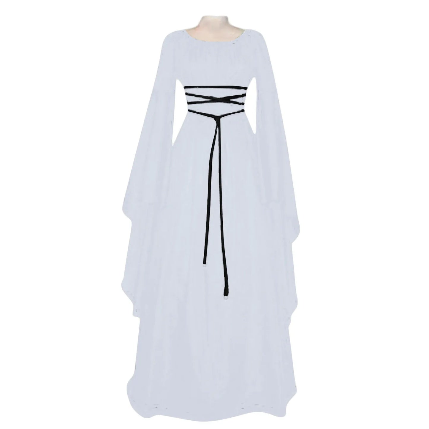Women's Medieval Long Sleeved Round Neck Lace-Up Waist Irregular Costume - alternate view 9