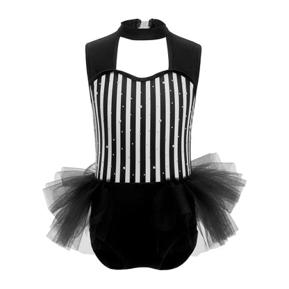 Kids Girl Halloween Circus Clown Costume Shiny Striped Tutu Leotard Ballet Gymnastics - Royal Blue A / 8