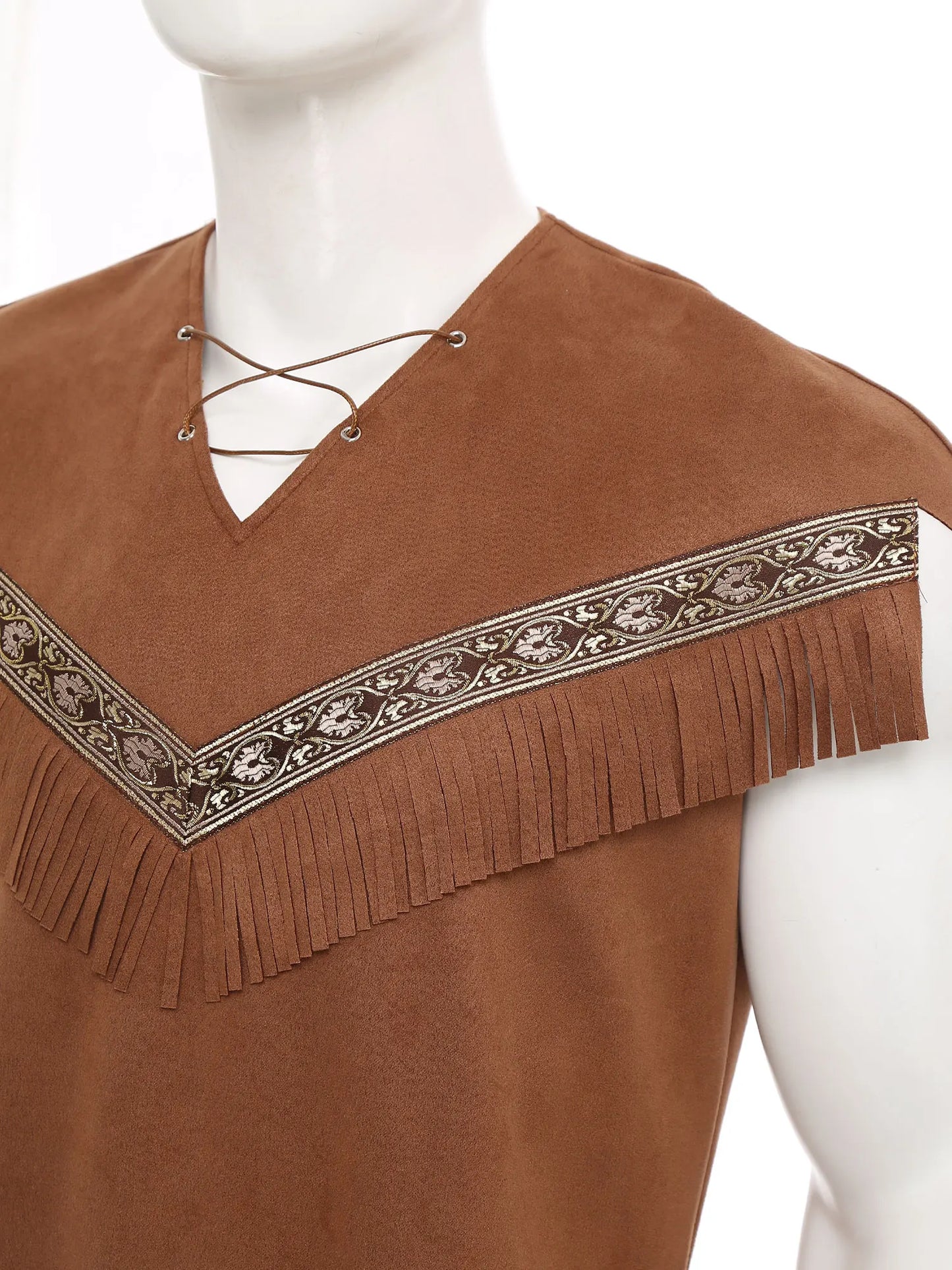 Men's Indian Indigenous Savage Aboriginal Hunter Sleeveless Fringe Costume - alternate view 4