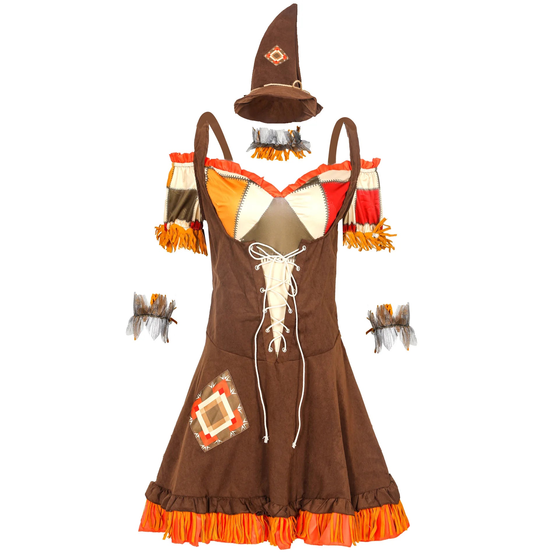 Adult Halloween Costume Wizard of Oz Scarecrow Drama Stage Patchwork Pattern - View 4