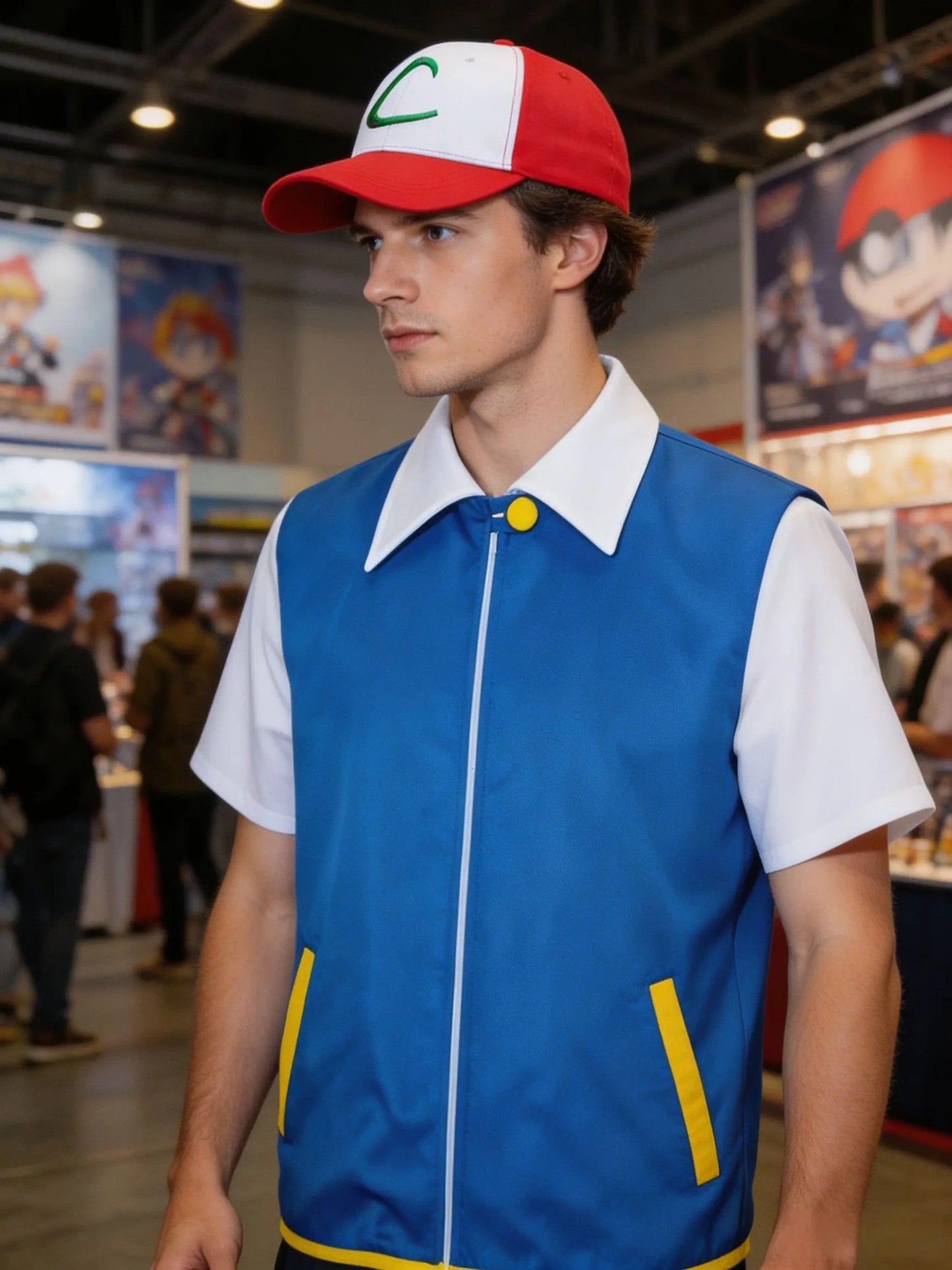 Men Anime Trainer Costume Ash Ketchum Adult for Madam Halloween Women Blue Jacket Cap and - Full Set 5pcs / KIDS 130
